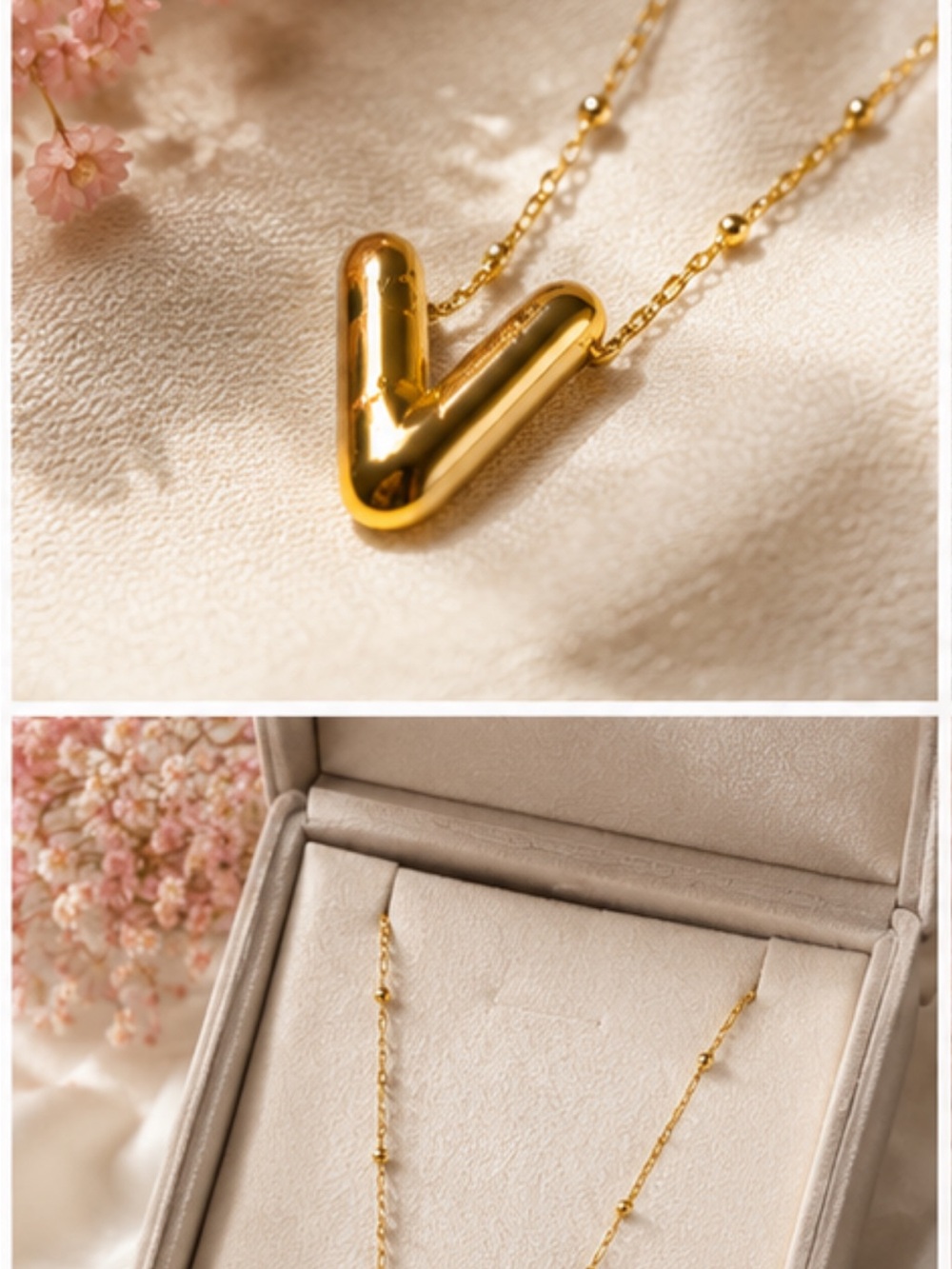 Gold Letter V Pendant Necklace - Women's Jewelry - Picture 2 of 3